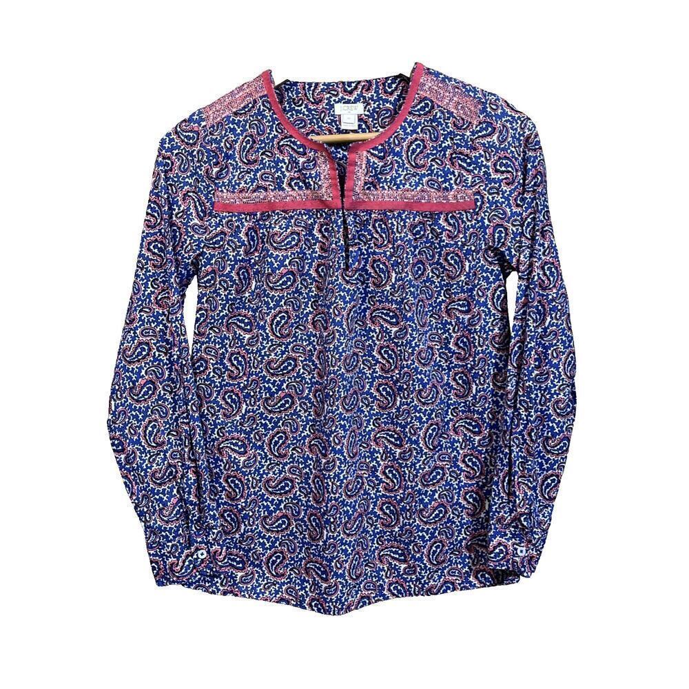 J CREW Paisley Popover Top Blouse Relaxed Purple Womens Size XS Cottage Preppy